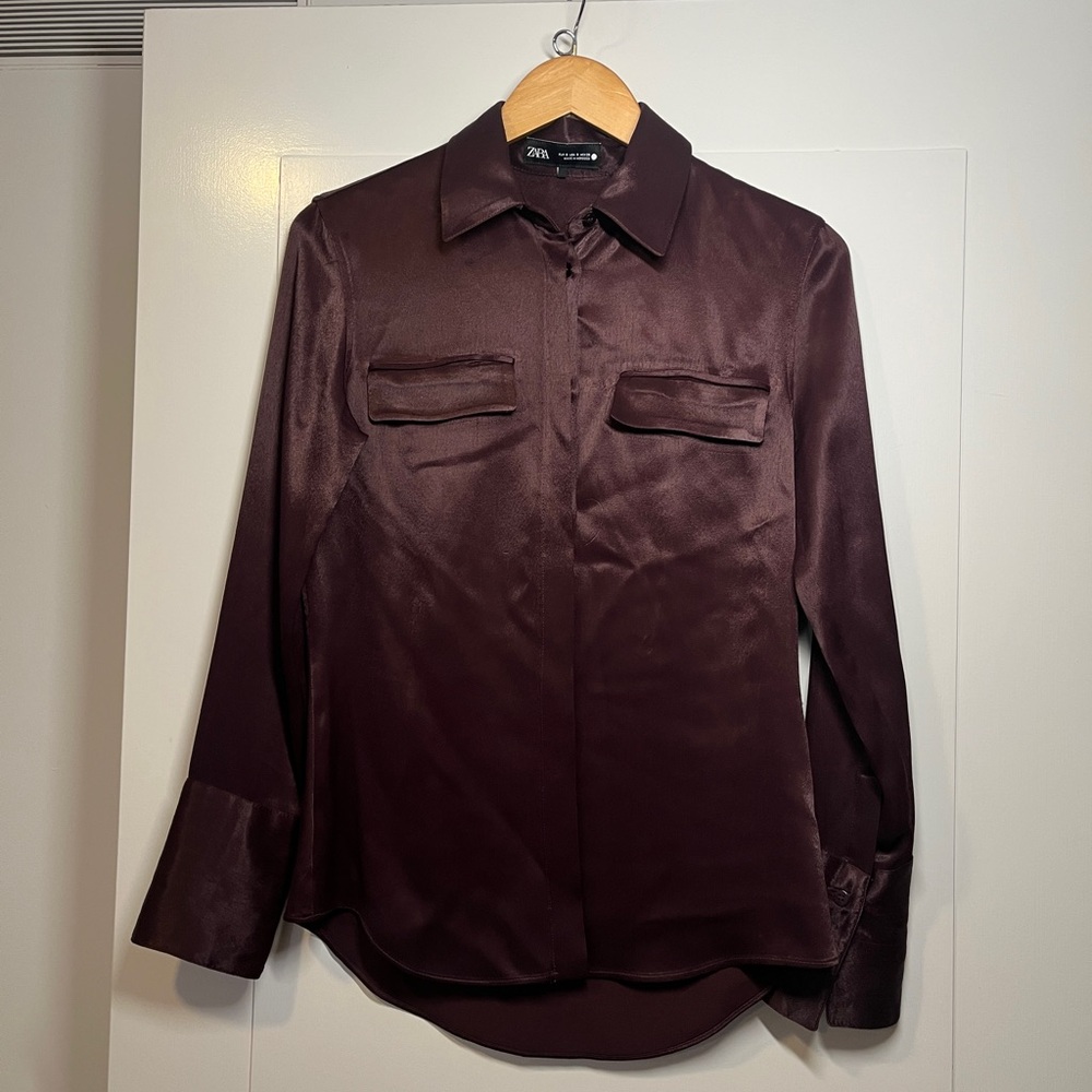 Zara Men's Dark Brown Dress Shirt